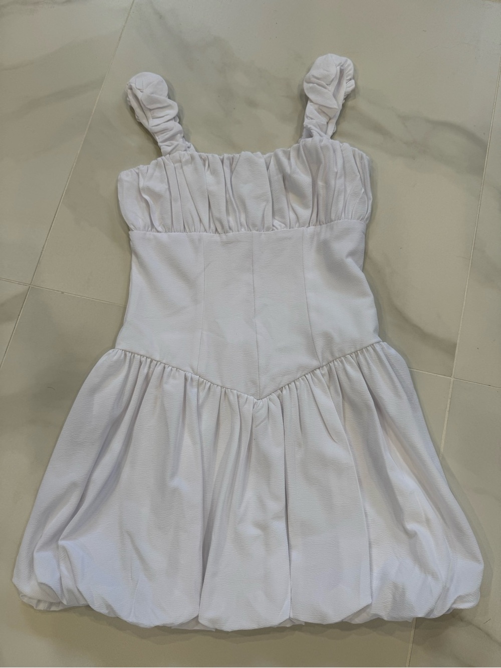 Forever 21 White Textured Sundress with Ruched Detail